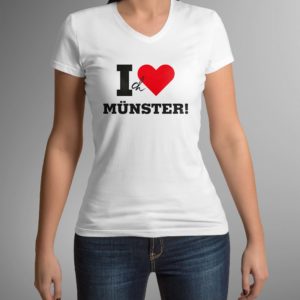 Münster T-Shirt "Ich liebe Münster", V-Auschnitt (Kalinen)
